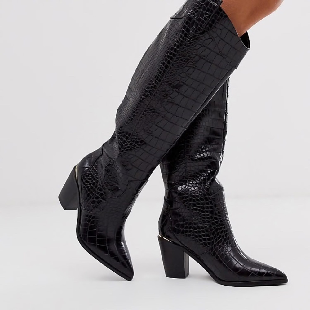 ASOS Wide Fit Catch Up Western Pull On Knee High